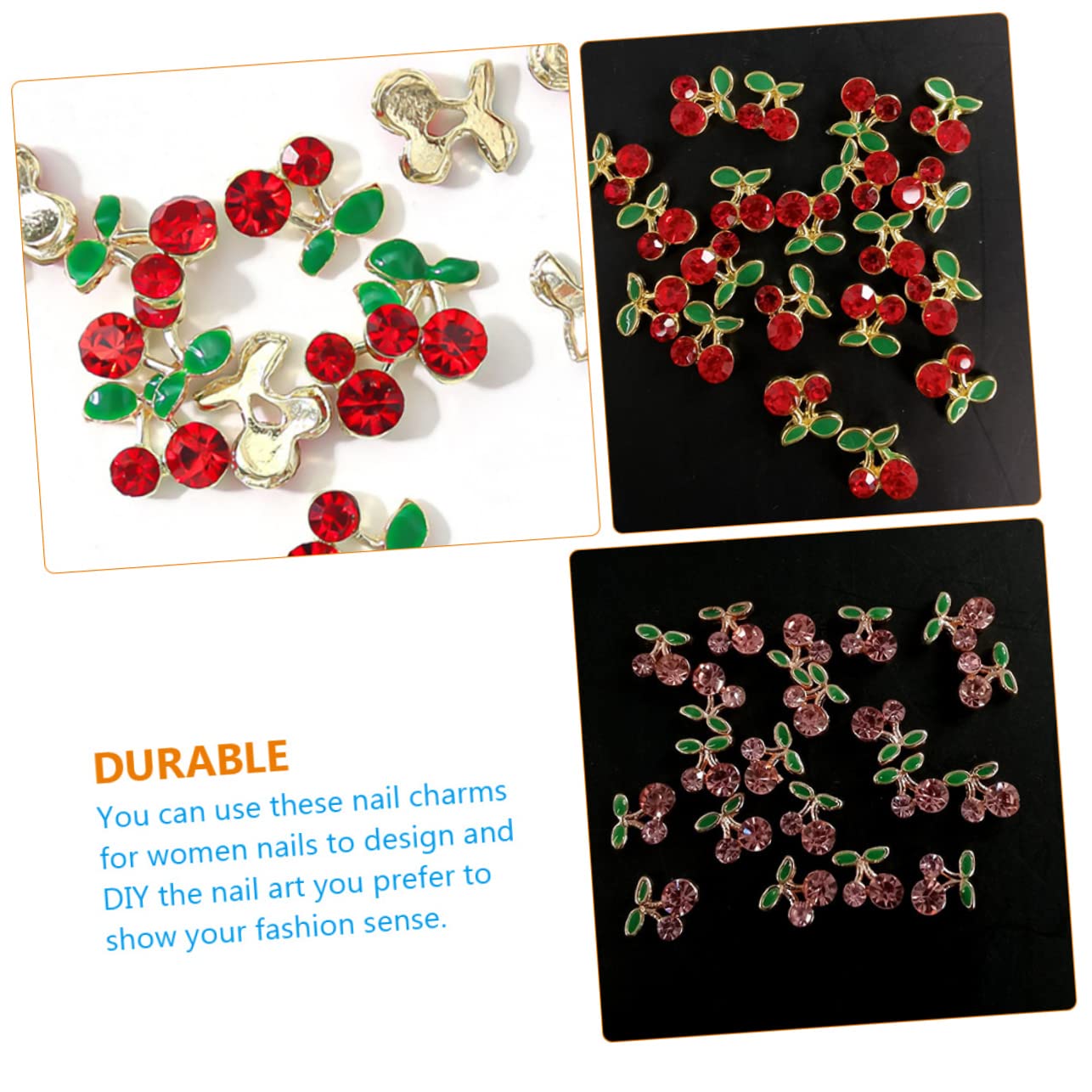 minkissy 128piezas Decoraciones De Uñas Rhinestones De Cereza Para Arte De Uñas Accesorios De Manicura Para Mujeres Charms Metálicos Para Fiestas y Celebraciones