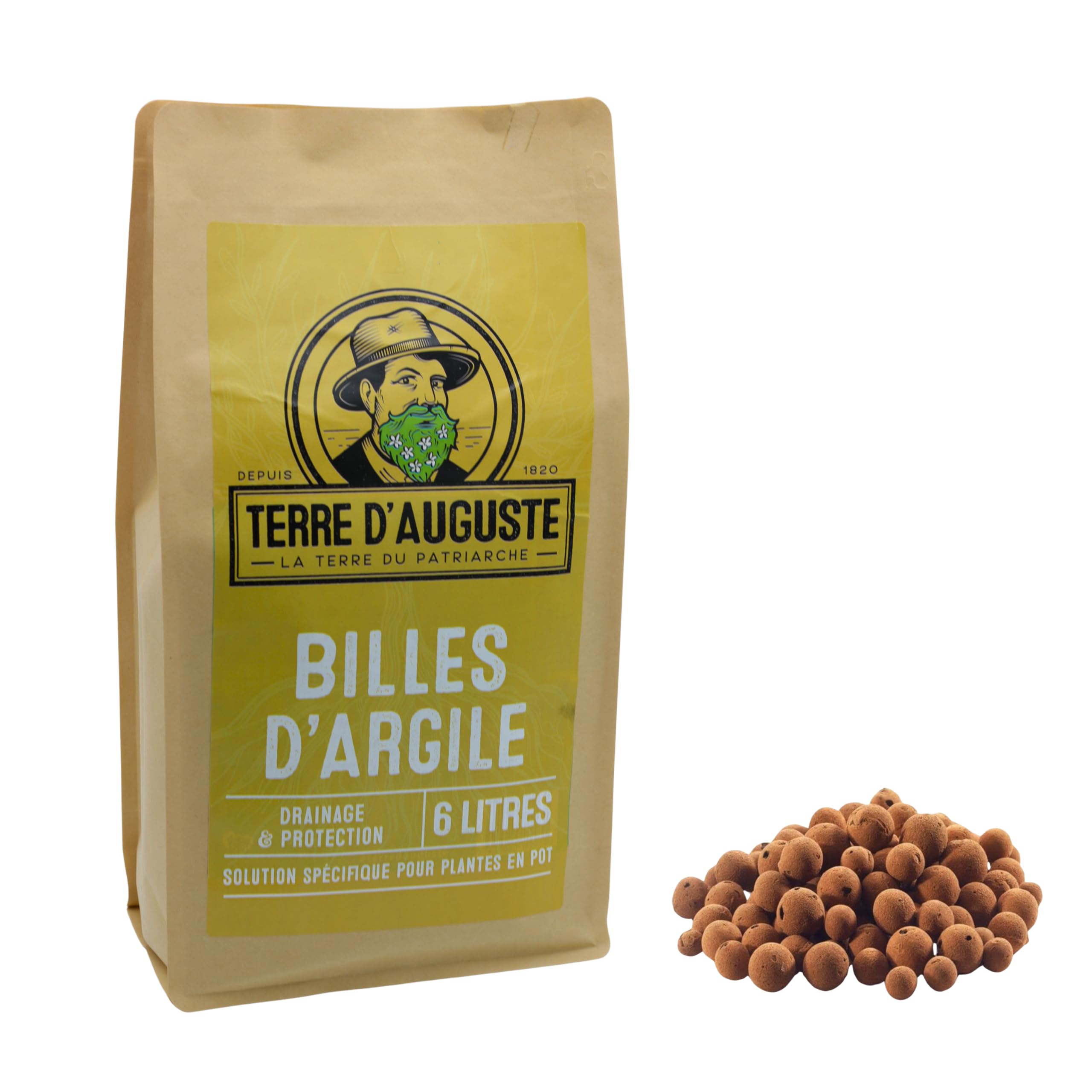 Terre d'Auguste - Billes d'argile Premium 6L - Sac Refermable - Idéal pour Plantes Vertes, Orchidées, Bonsaïs, Cactus et Plantes d'intérieur