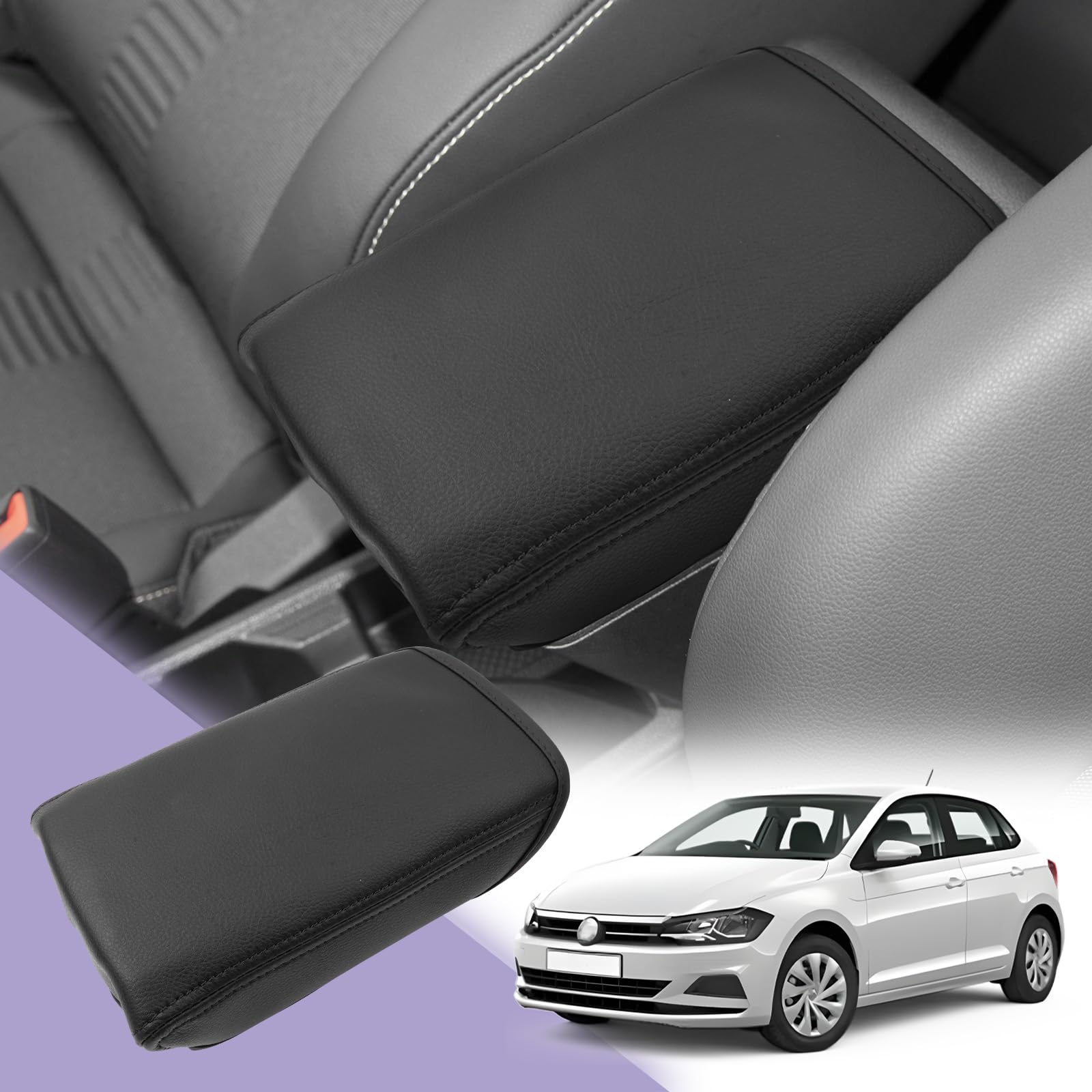 LUWU Compatibile con VW Polo MK6/Taigo/Seat Ibiza 6/Seat Arona KJ7 FR 2018-2024 2025 Copertura per Bracciolo Centrale Coperchio Taigo 2024 Consolle Centrale Coperchio Protettivo in Pelle PU (Nero)