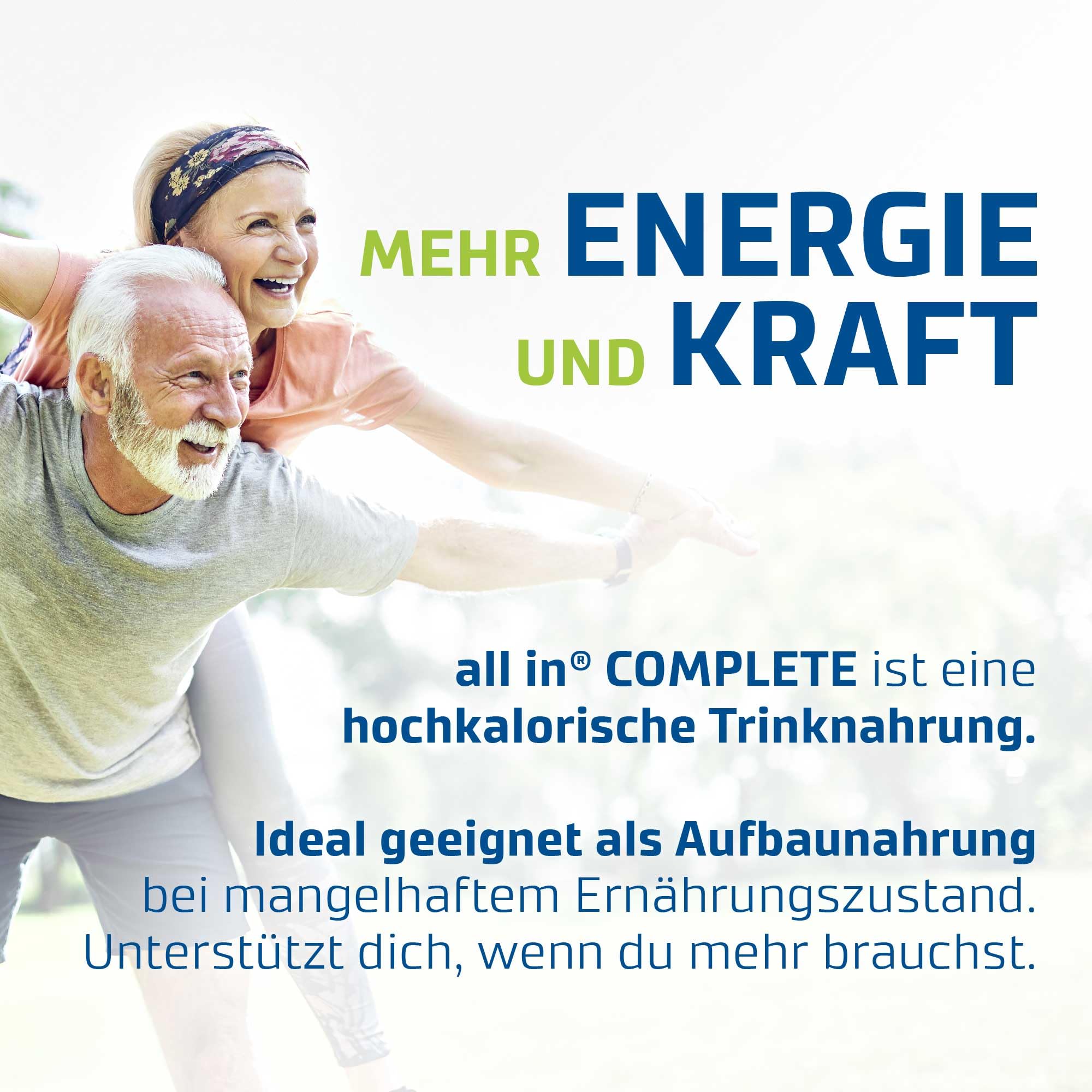 all in® COMPLETE Drink | 8 Sorten: Vanille, Kaffee, Schokolade, Erdebeere, Banane, Joghurt Orange, Johannisbeere & Hafer Kakao | hochkalorische Trinknahrung | 14 x 200/ 250ml