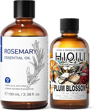 HIQILI 100ML Rosemary Essential Oil & 30ML Plum Blossom Fragrance Oil, for DIY, Diffuser