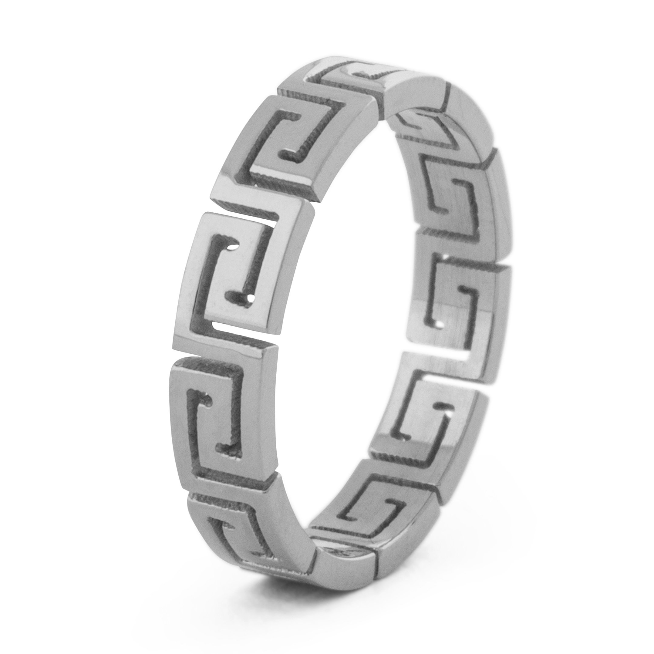 Akitsune Argius Ring | Eleganter Damen Ring mit Griechischen Ornament Muster | Design-Ring für Frauen und Herren Edelstahl Filigran Mäander