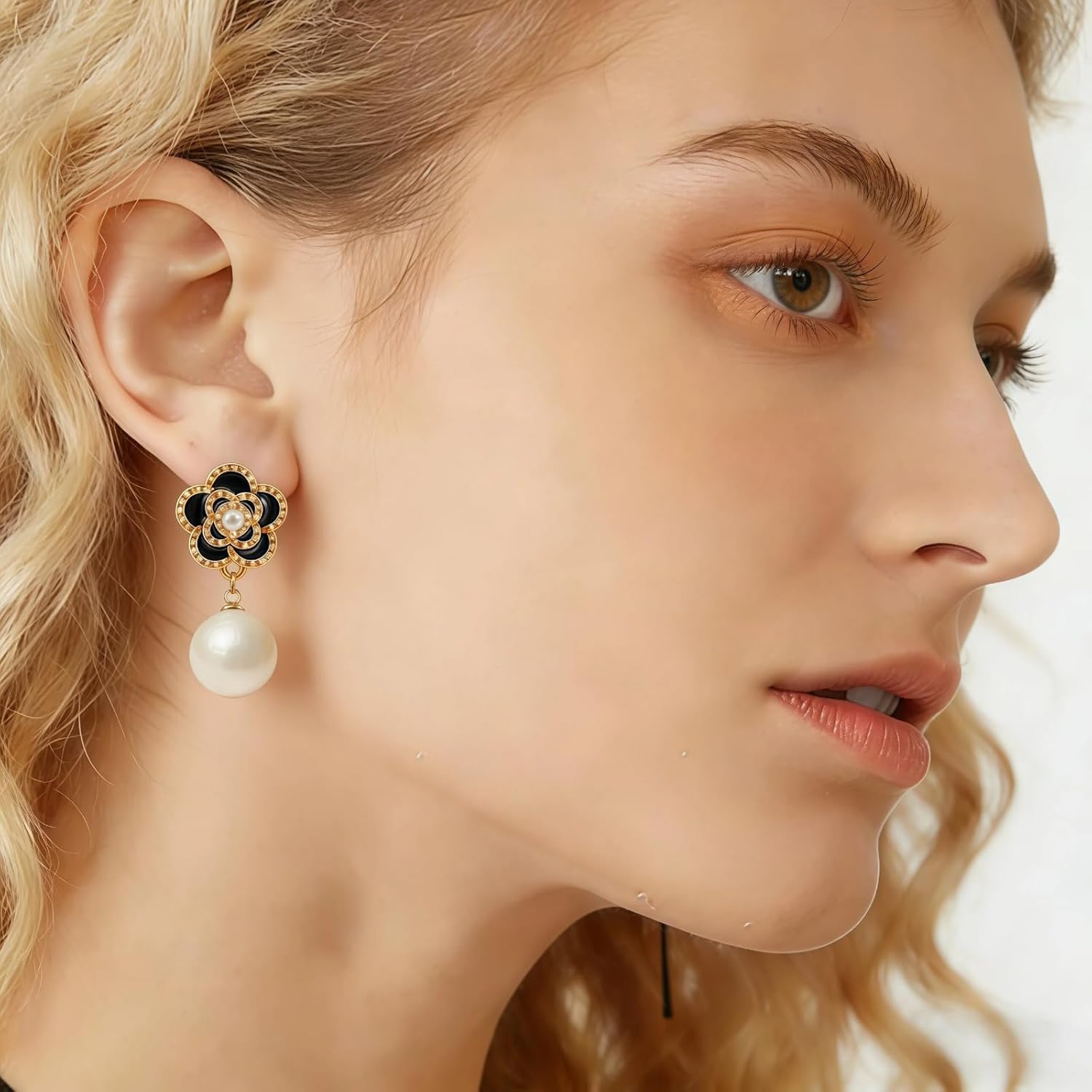 Charming Flower and Artificial Pearl Earrings - Women's Flower Charm Stud Earrings (3 Options To Choose From) - Image 3