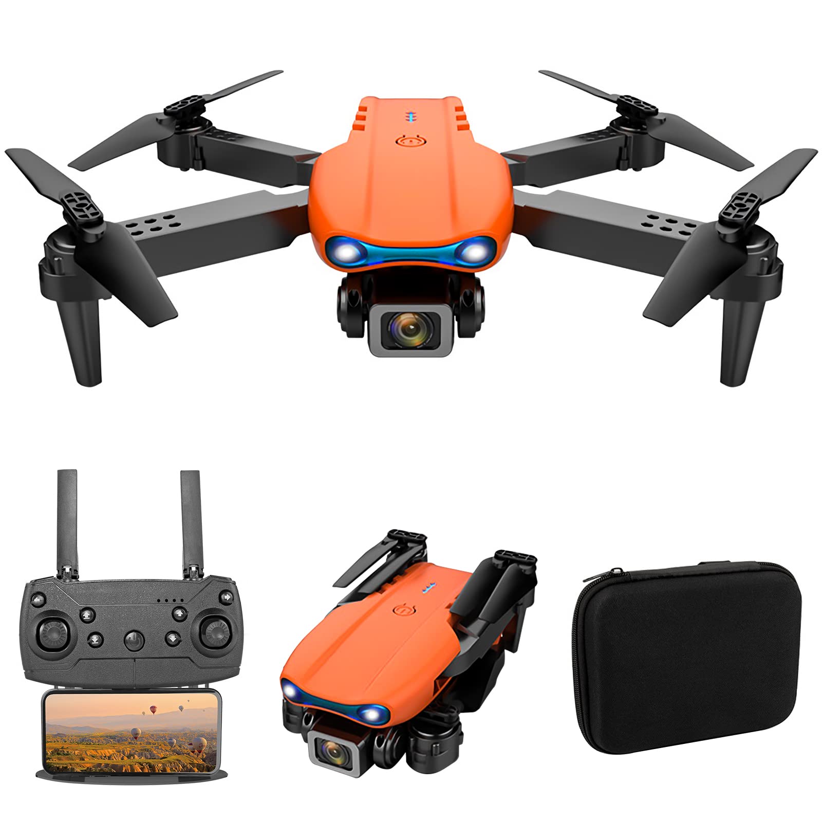 Droni RC Pieghevoli con Fotocamera HD per Adulti, Mini Drone con Fotocamera, Luce LED ad Alta luminosità, modalità Senza Testa, commutazione Doppia Fotocamera 4k, Rotazione a 360°, librazion