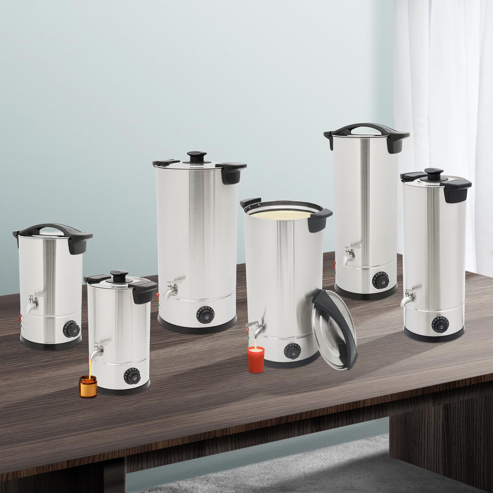 CCAUUB Fuciera per cera, 15 l, in acciaio inox, con beccuccio e regolatore di temperatura | Scioglie cera di soia, cera d'api, paraffina e cera di cocco con 1800 W, 0-110 °C, per candele, sapone e artigianato