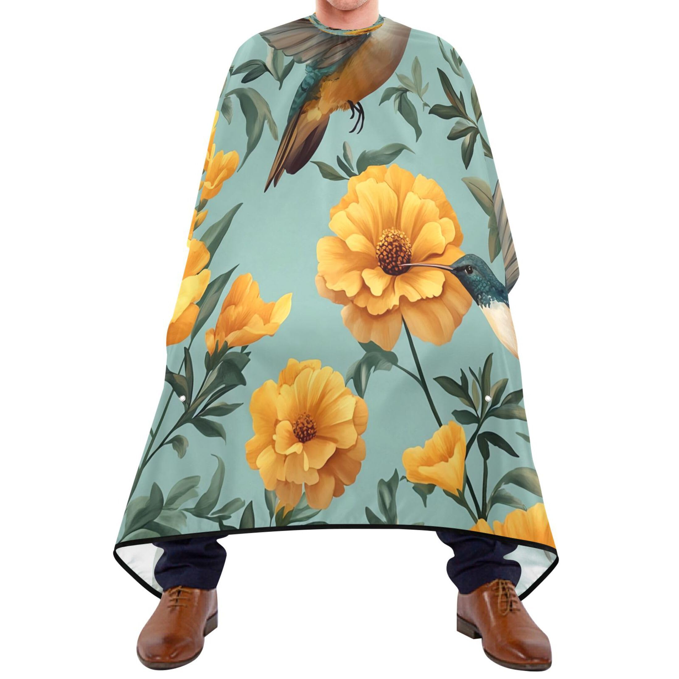 Burbuja Yellow Marigolds Hummingbirds Barber Cape, Hair Cutting Cape with Adjustable Neckline Waterproof Polyester Salon Barber Cape for Unisex Adult