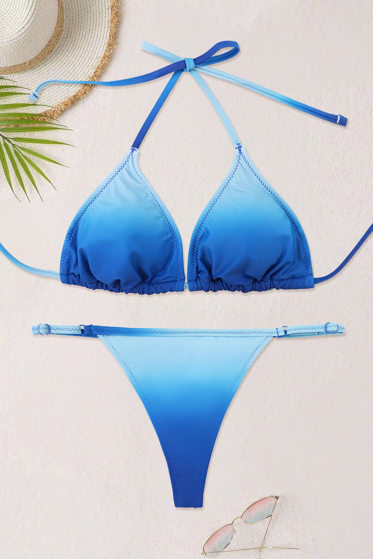 SHEKINI Mujer Trajes de Baño Dos Piezas Halter Ajustable Triángulo Bikini Top Bikini de Dos Piezas Cintura Baja Tanga Brasileño Parte Inferior del Bikini de La Playa