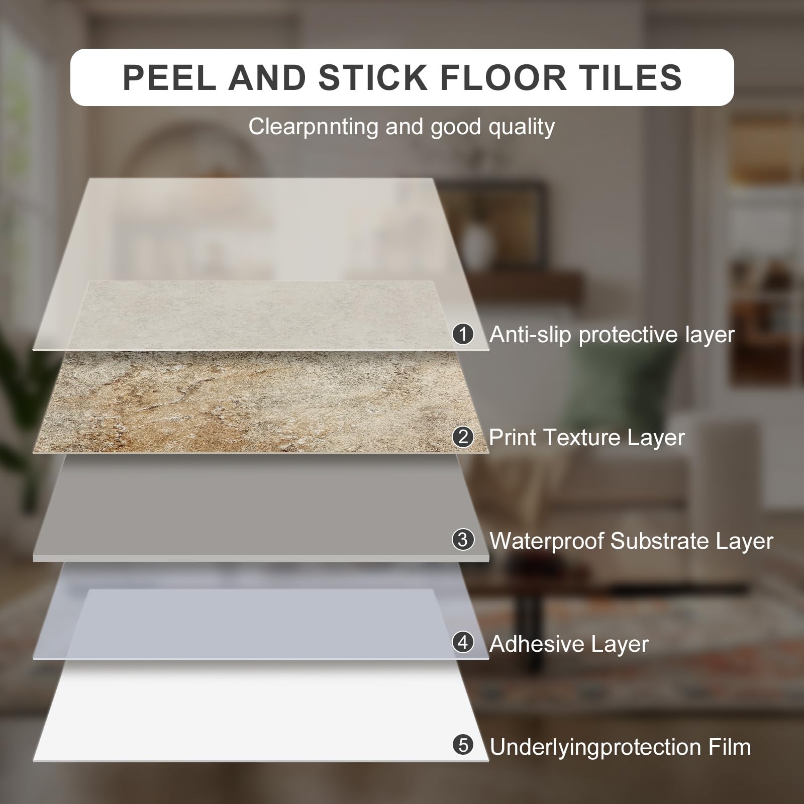 Piastrelle autoadesive per pavimenti in vinile, 30,5 x 30,5 cm, effetto plank-look, piastrelle per pavimenti fai da te, per cucina, bagno, lavanderia, camper, granito, 10 piastrelle