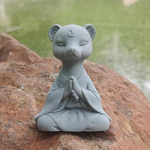 Miniatura 6 de livelyfish Estatua de zorro de Buda meditando, acuario, estatua zen, estatua de yoga, figuras de animales, escultura de piedra arenisca para pecera,