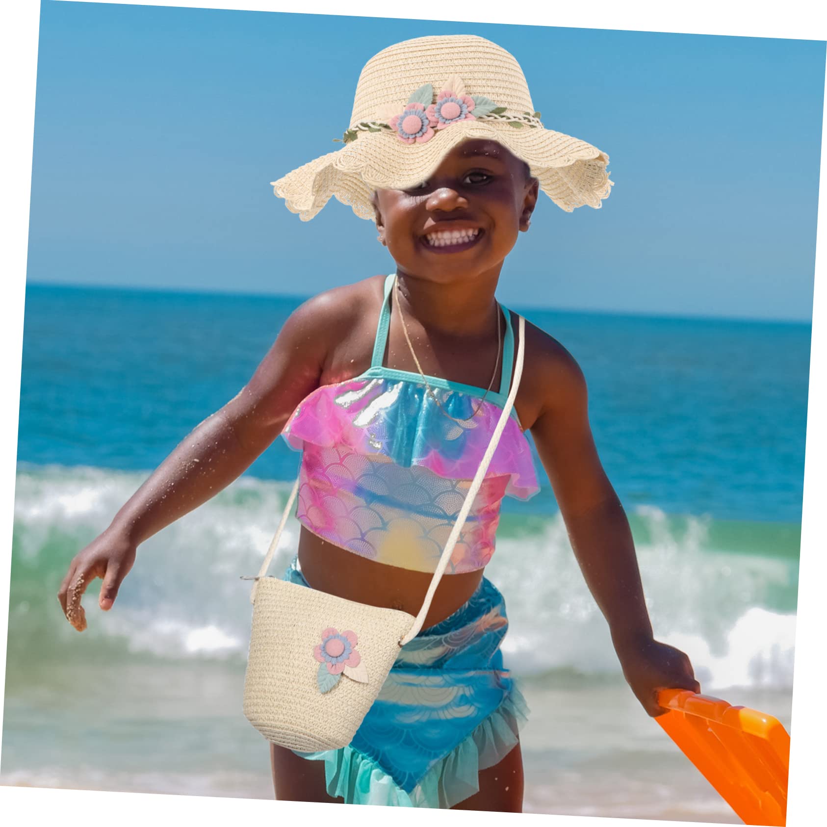 DECHOUS Sombrero De Sol con Bolso De Mano para Niñas para Playa y Fiestas De Té Protector UV