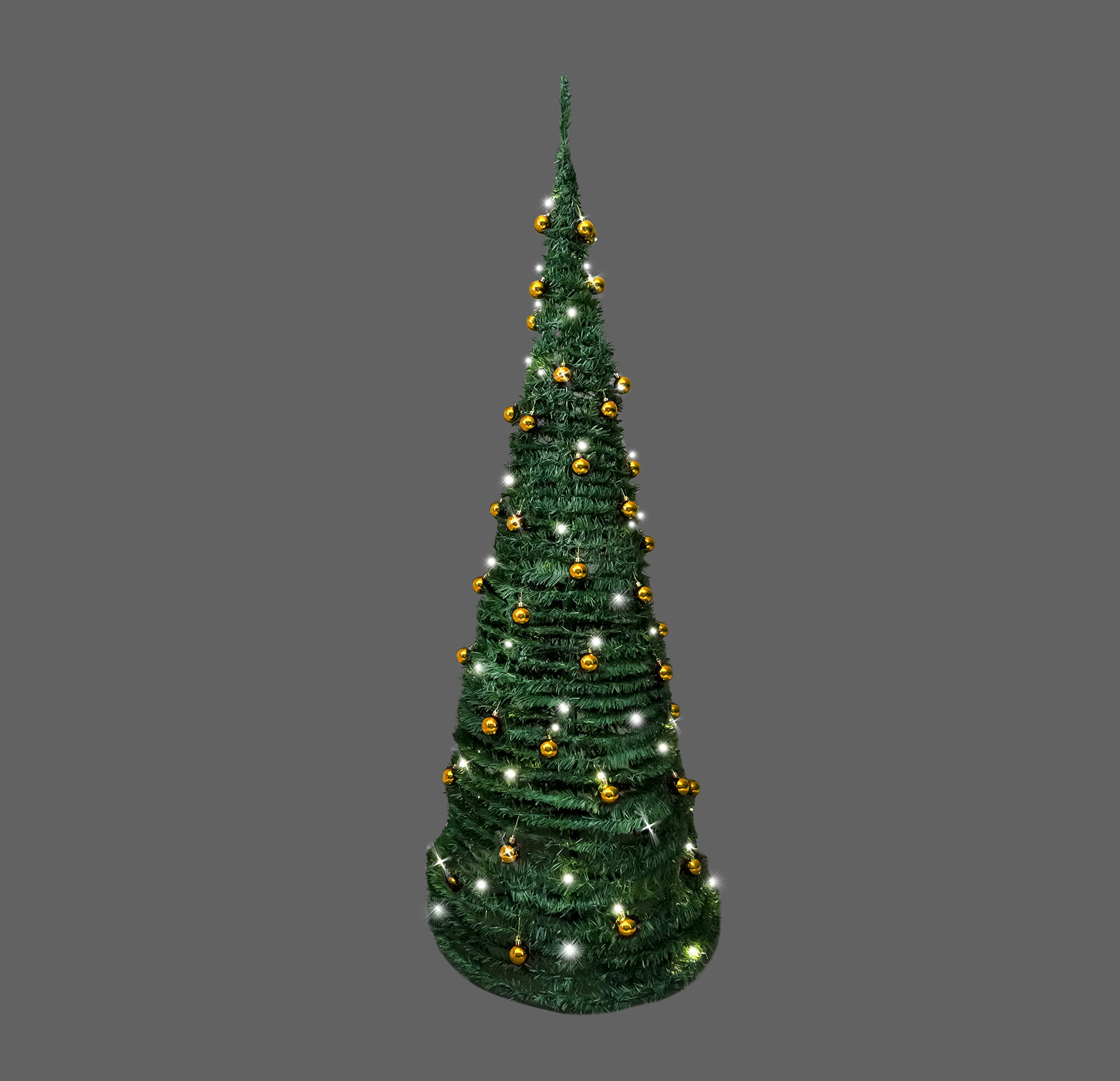 4Ft/120cm Prelit Pre Decorated Pop up Christmas Tree Xmas Home Indoor LED Warm White Lights Gold Baubles Decorations