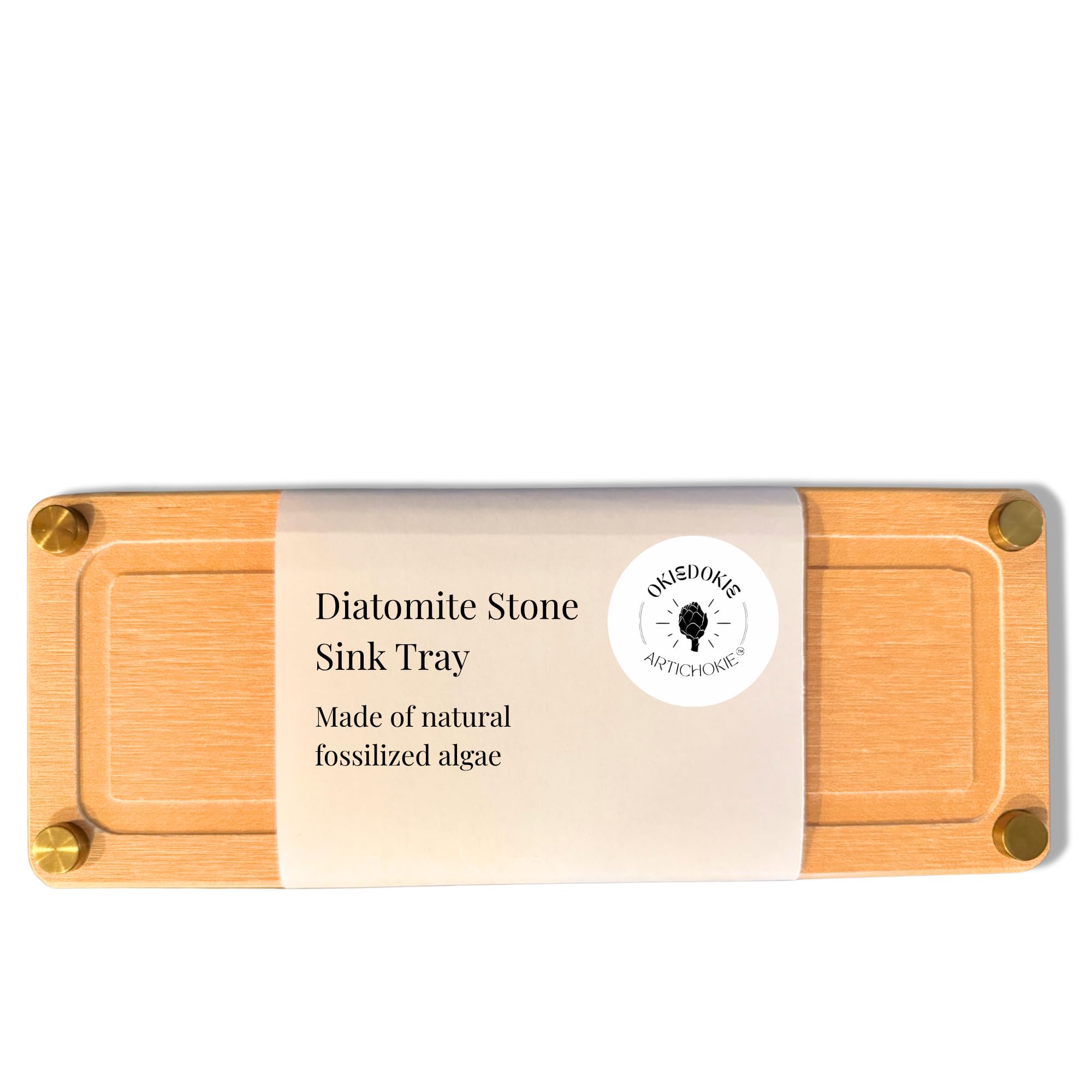 OKIEDOKIE ARTICHOKIE Fast Drying Stone Sink Caddy Made of Diatomaceous Earth | Water Absorbing Stone Tray for Bathroom | Instant Dry Sponge Holder for Kitchen Sink New and Improved (Beige)