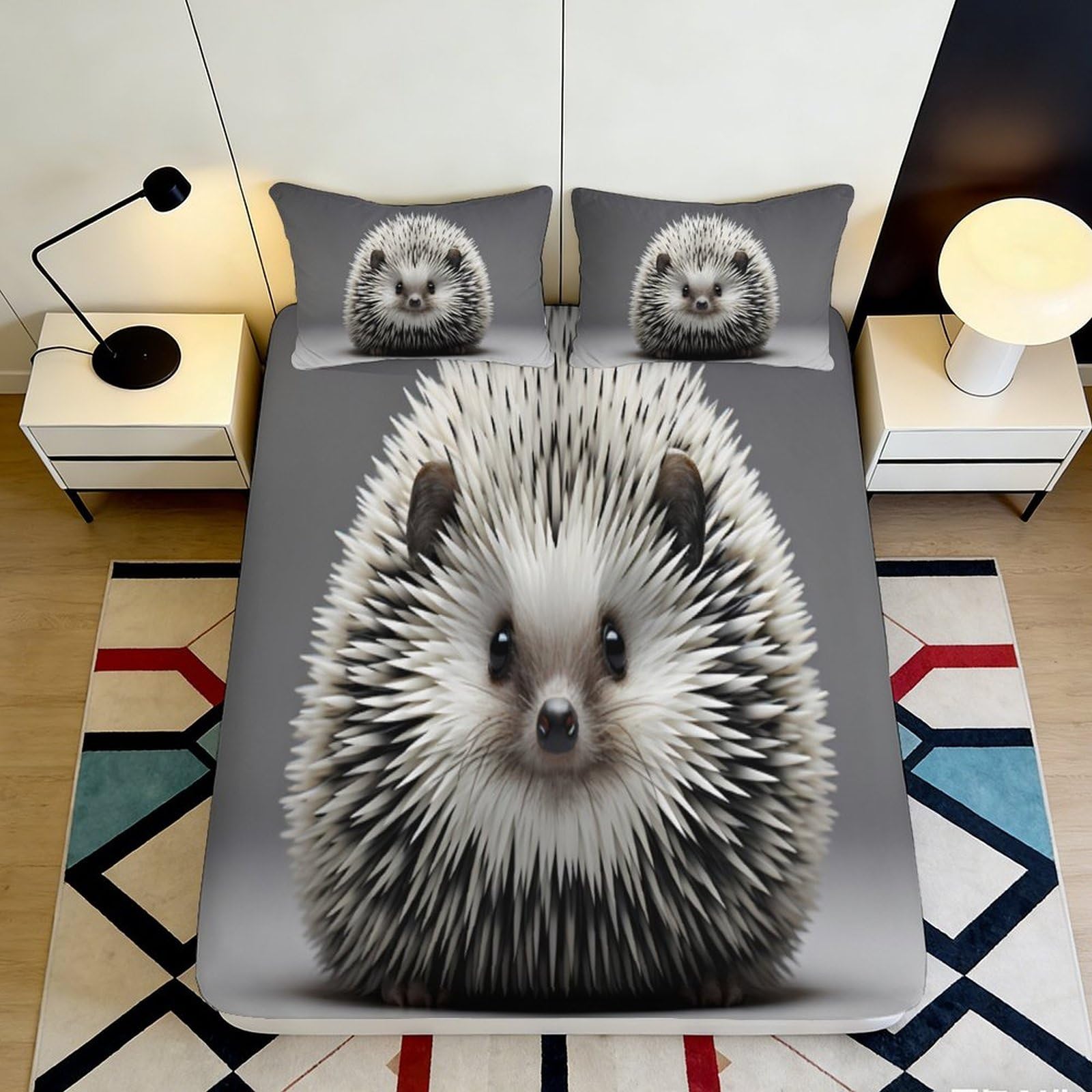 3D Printed Hedgehog Fitted Sheet Microfiber Soft Decor Animal Bed Cover for Bedroom Guest Room Dorm Mattress Protection 90x200x25cm