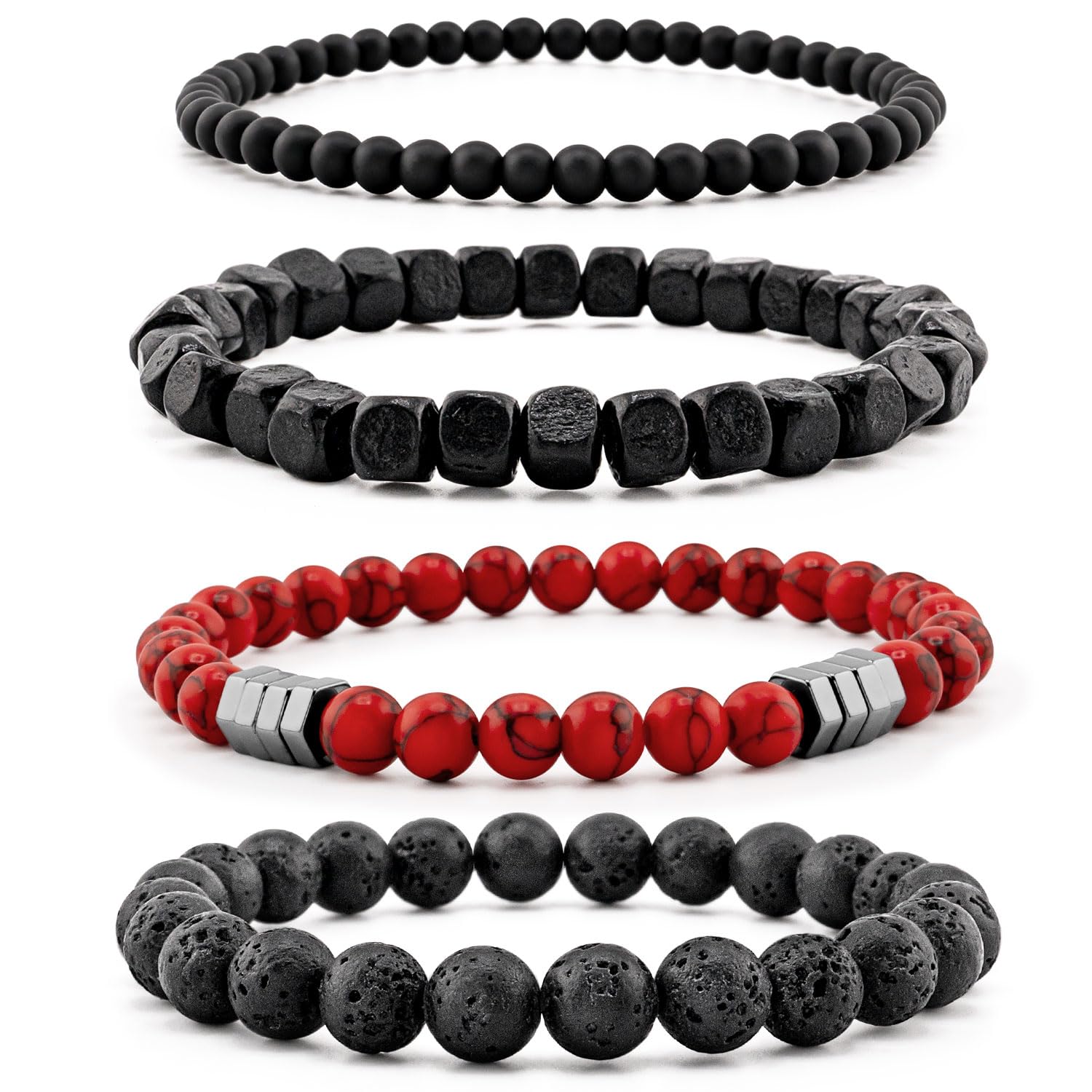 Lameybrt Herren Armband Set Multi - Tiger Eye/Matte Agat/Lava Rock Geschenke für Geburtstag/Jubiläum/Weihnachten
