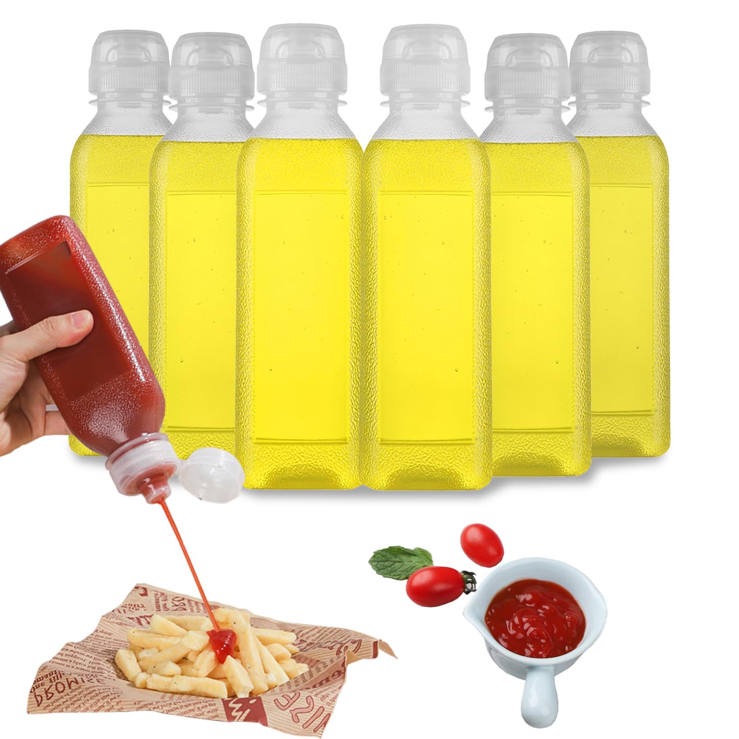 Botellas exprimibles de condimentos para salsas de 10 onzas con tapa abatible, botellas de salsa picante con tapas para aceite, contenedores de condimentos de camping, salsa de barbacoa,