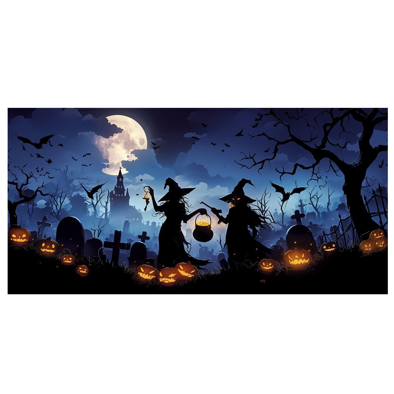 Letrero de Halloween para puerta de garaje para exteriores, escena grande con murciélagos y fiesta de vacaciones
