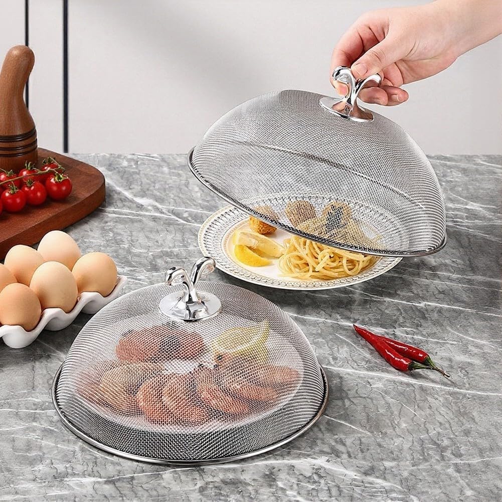 Edelstahl Lebensmittelabdeckung für Küche Spülmaschinenfest Staubschutz Insektenschutz Silber 24 26 28CM Robust Leicht zu Reinigen Modernes Design Für Platten und Schüsseln geeignet(28CM)