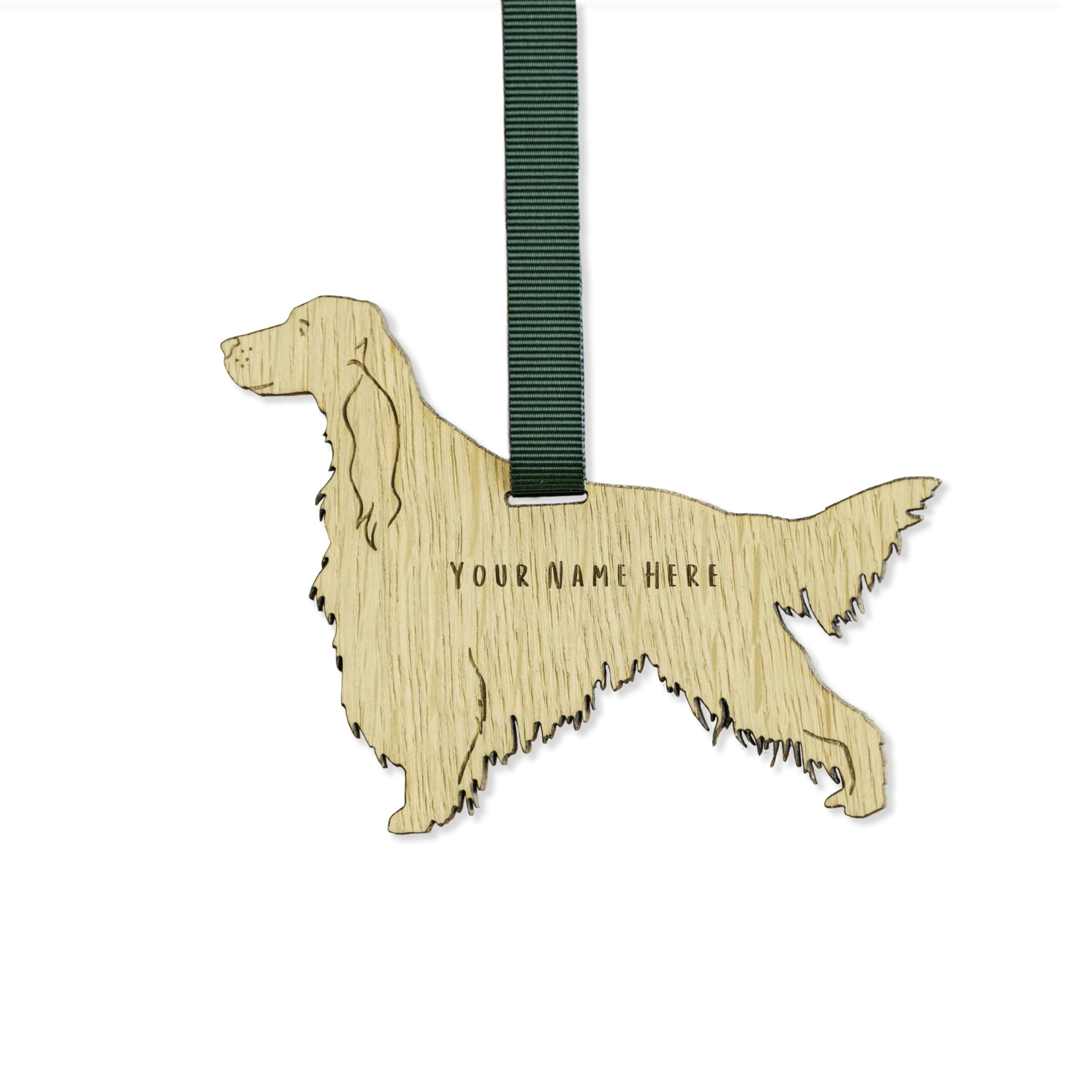 "Manta Makes Personalised Dog Christmas Decorations, wooden dog lover gifts for dog lovers, range of over 50 breeds, personalised pet memorial gifts, best dog Mum gifts (Red Setter)"