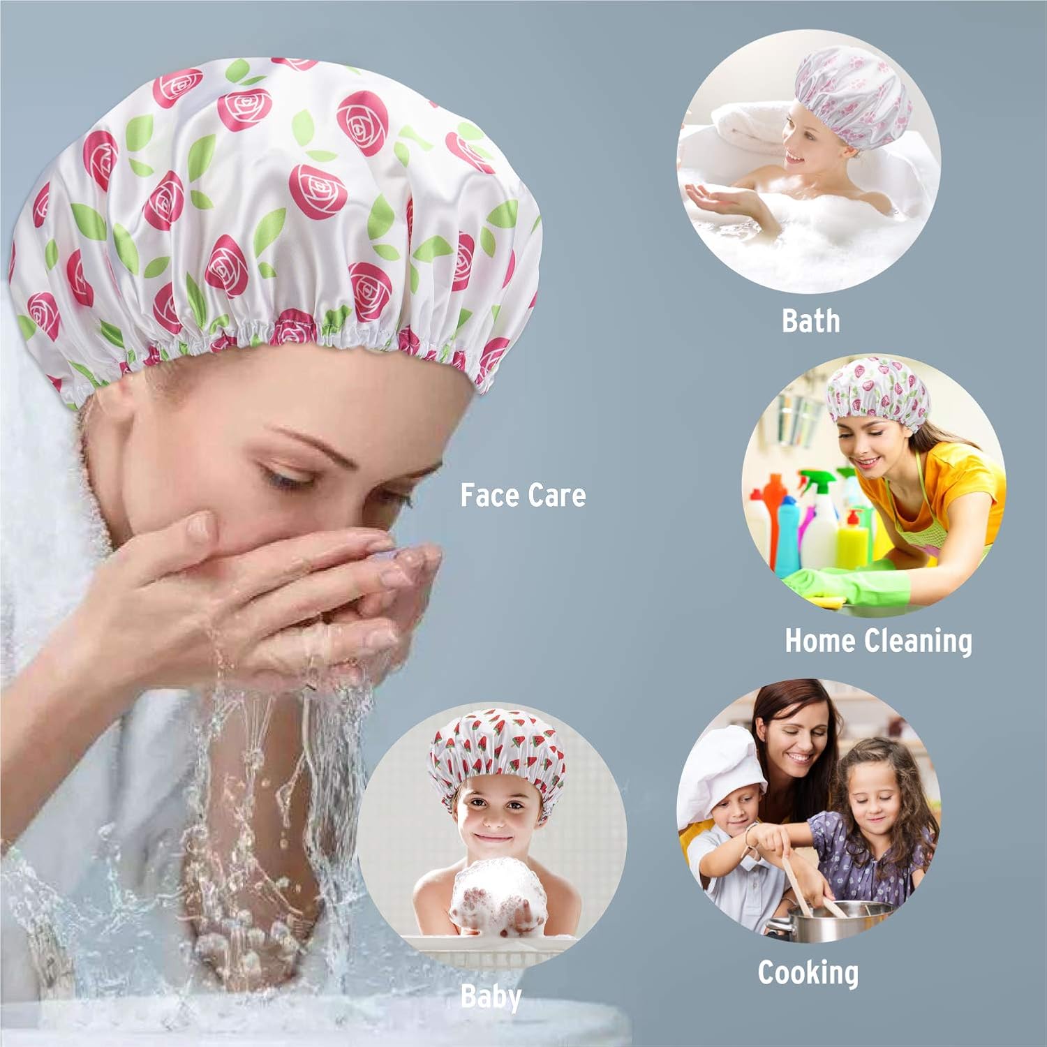 AmazerBath Shower Caps for Women Reusable Waterproof, 4-Pack Printed Cute Shower Cap for Women Long Hair, EVA Waterproof Shower Cap Double Layers Hair Cap for Shower hair shower cap, Medium Size