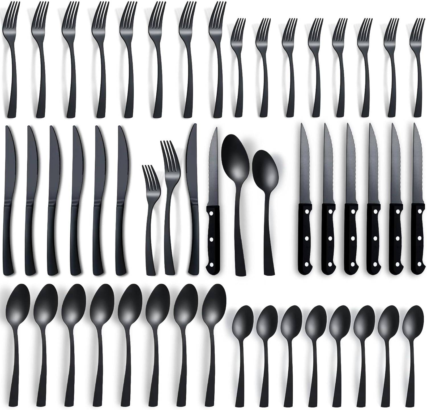 APEO 48Piece Black Silverware Set with Steak Knives, Black Flatware