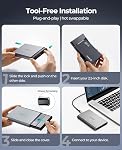 ORICO Aluminium USB C Pièce jointe du disque dur pour 2.5 1 cm SATA SSD/HDD, USB 3.2 GEN 2 USB C à USB A/C 2 en 1 Câble, support macOS Windows Linux OS, Compatible avec Samsung Crucial WD Moteurs(DD25-C3)