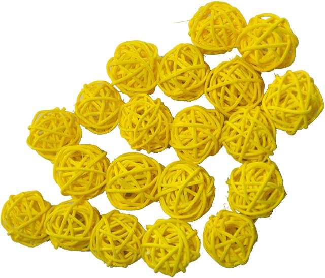 Ougual Natural Wicker Rattan Balls Table Wedding Party Hanging Wobble Ball Christmas Decoration (3cm, 20pcs, Yellow)