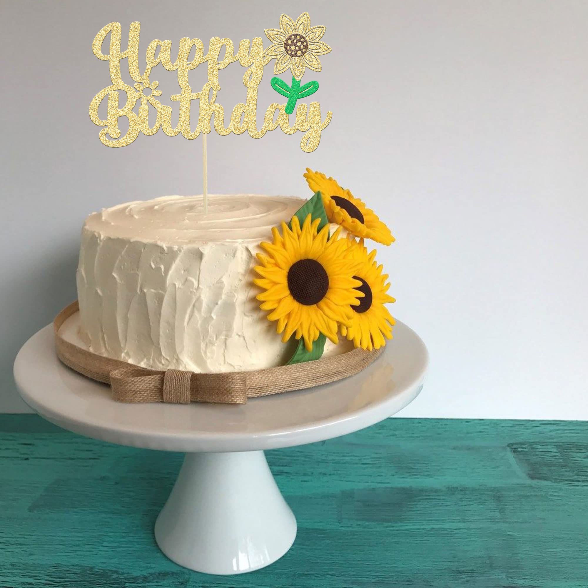 Ercadio 10pcs Artificial Sunflower Cake Toppers - 3D Glitter Cardstock Picks For Birthday, Wedding - View #10