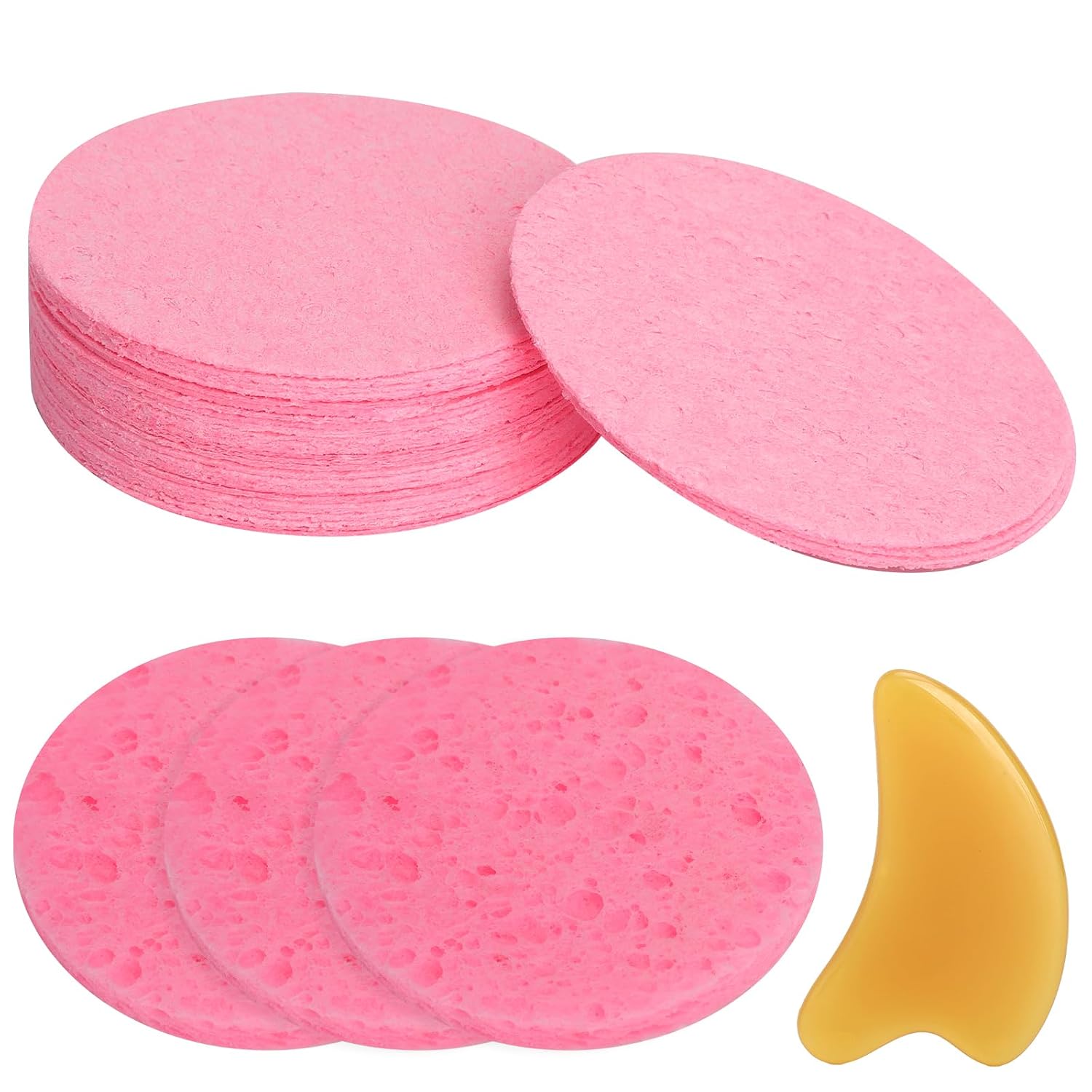 Pack of 30 Facial Sponge, Aesthetic Stuff Clean Girl Must Haves, Compressed Face Sponges with Face Scraper, for Astatic Dtuff Clean Girl, for Facial Cleansing, Exfoliation, Makeup Removal