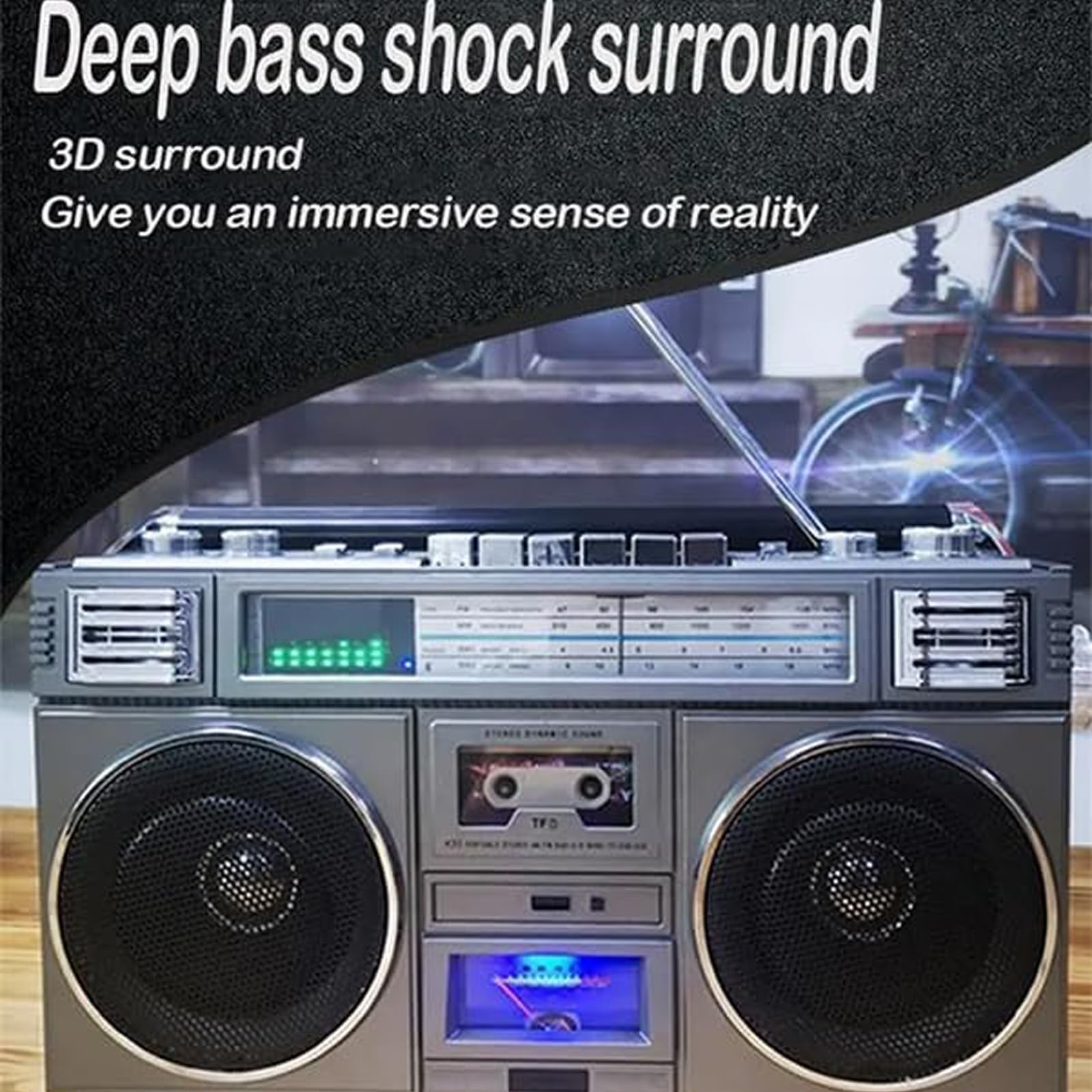 Boombox retrò con Bluetooth, radio AM/FM, lettore CD e nastro, sistema portatile a 4 altoparlanti, supporto USB/AUX per riunioni di famiglia e street dance