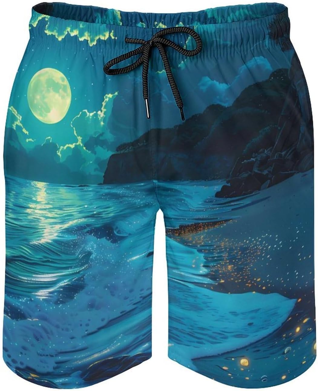 Beach in Moonnight Casual Men's Swim Trunks Novelty Summer Beach Shorts Swimwear with Pocket