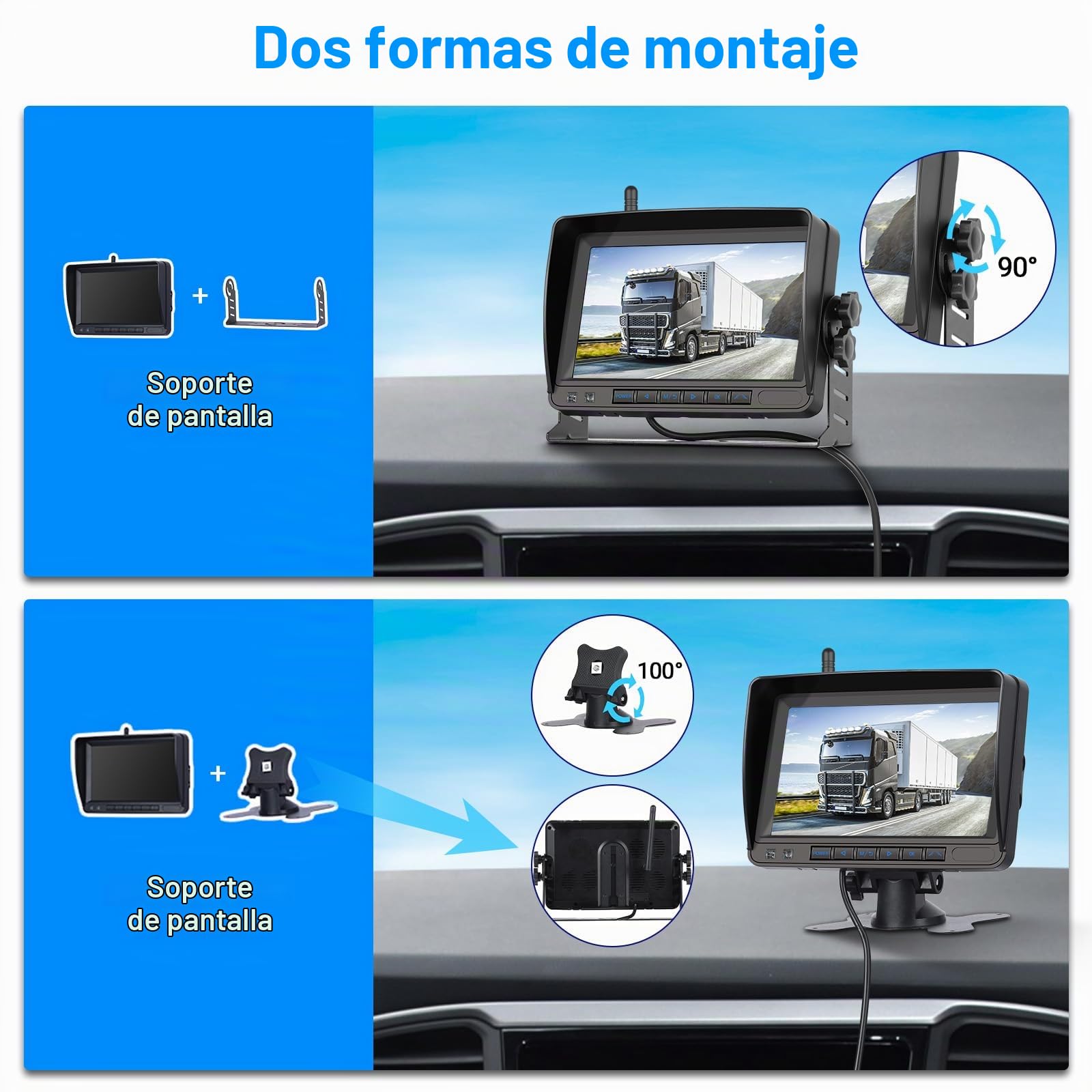 Hikity Cámara de Marcha Atrás Digital Inalámbrica 1080P Kit de Monitor 7'' | Cámara Trasera de Coche Monitor IPS Cámara de Aparcamiento IP68 Impermeable Visión Nocturna para SUV Camiones 12-36V