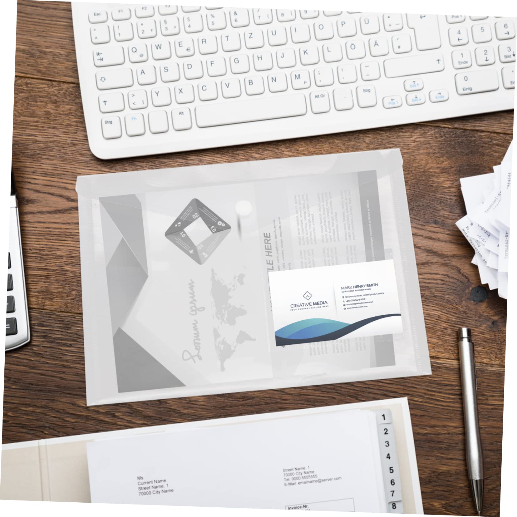 Document Folder A5 in Pp con Bottone a Pressione 20 Pezzi | Grande Capienza, Facile Visione Interna, per Voucher e Biglietti da Visita