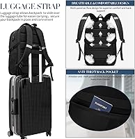 Vista 6 de Mochila extra grande para hombres 55L, 18.4 pulgadas, mochila de viaje para portátil con puerto de carga USB, mochila de computadora de gran