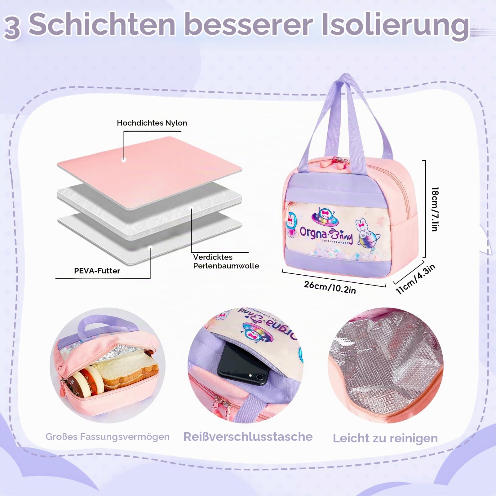 Tanou Rucksack Schule Mädchen 3-teilig Kinder Schultasche Grundschule | Kawaii Schulrucksack mit Lunchpaket Mäppchen, Leichtes Bequeme Schultaschen-Set für Mädchen 1. bis 5. Klasse, Rosa