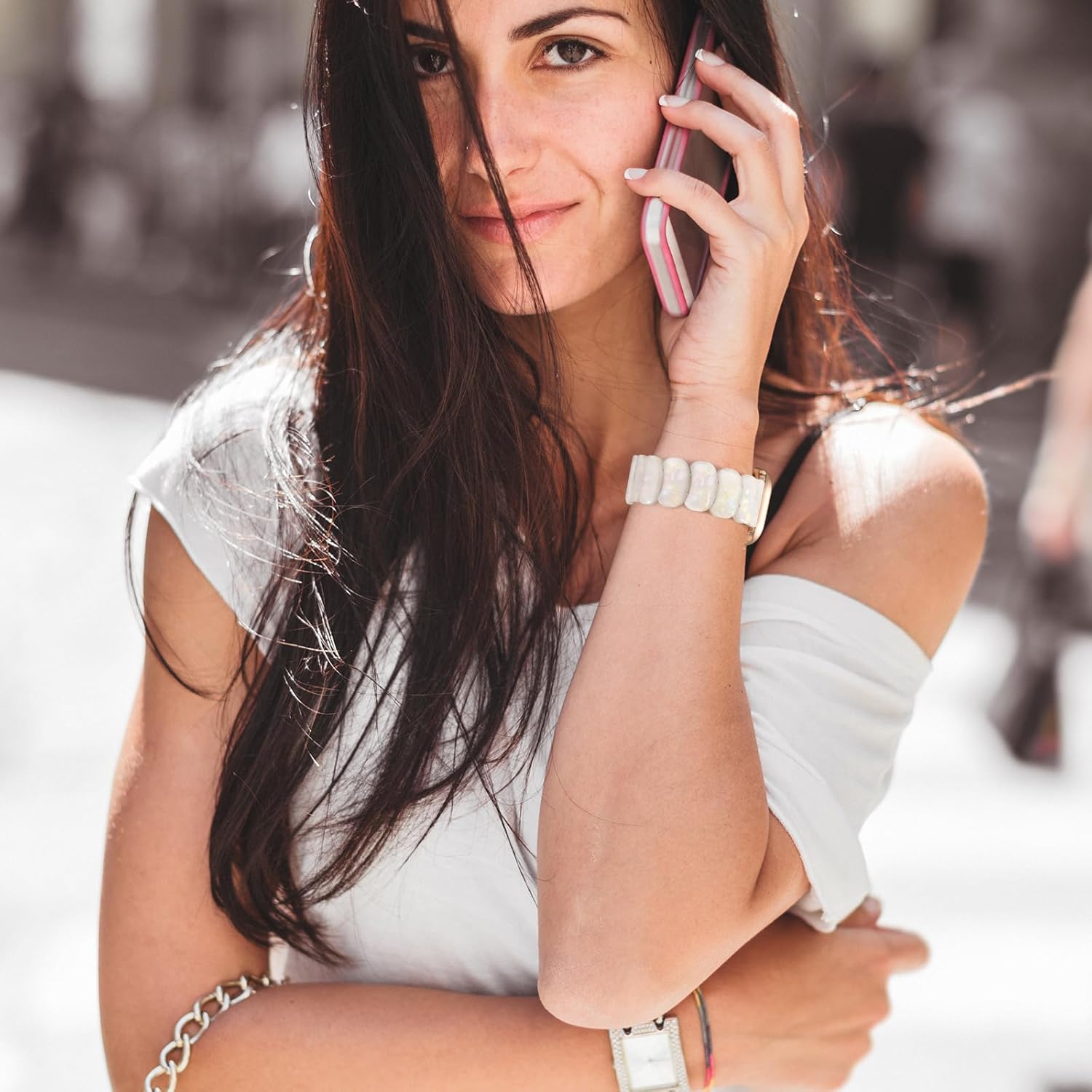 AIRSPO Resin Band Compatible with Apple Watch 38/40/41/42/44/45/46/49mm Women Fashion Handmade Dressy Watch Bands Replacement Series 11-1/SE (Crescent Moon) - Image 9