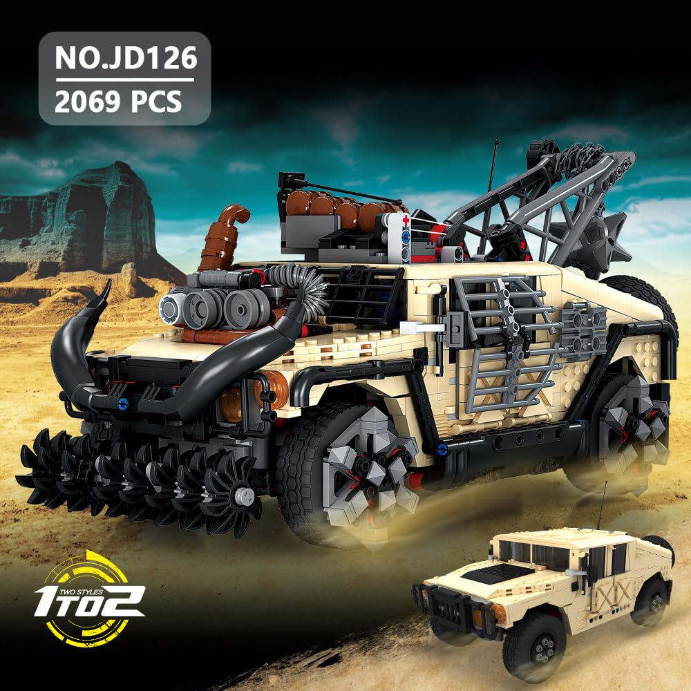 Max Hammer 2 In 1 Wüste Off Road Fahrzeug Klemmbausteine Bausatz, 2069 Teile Militärisches Humvvee Modell Bausteine Set, Jeep SUV Montage Geschenk für Fans- Hobbyisten und Erwachsene