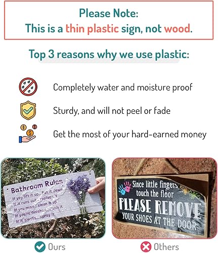 Miniatura 3 de Decoración de letrero de regla de baño, decoración de pared de plástico de PVC de 12 x 6 pulgadas, a prueba de agua y humedad, accesorios