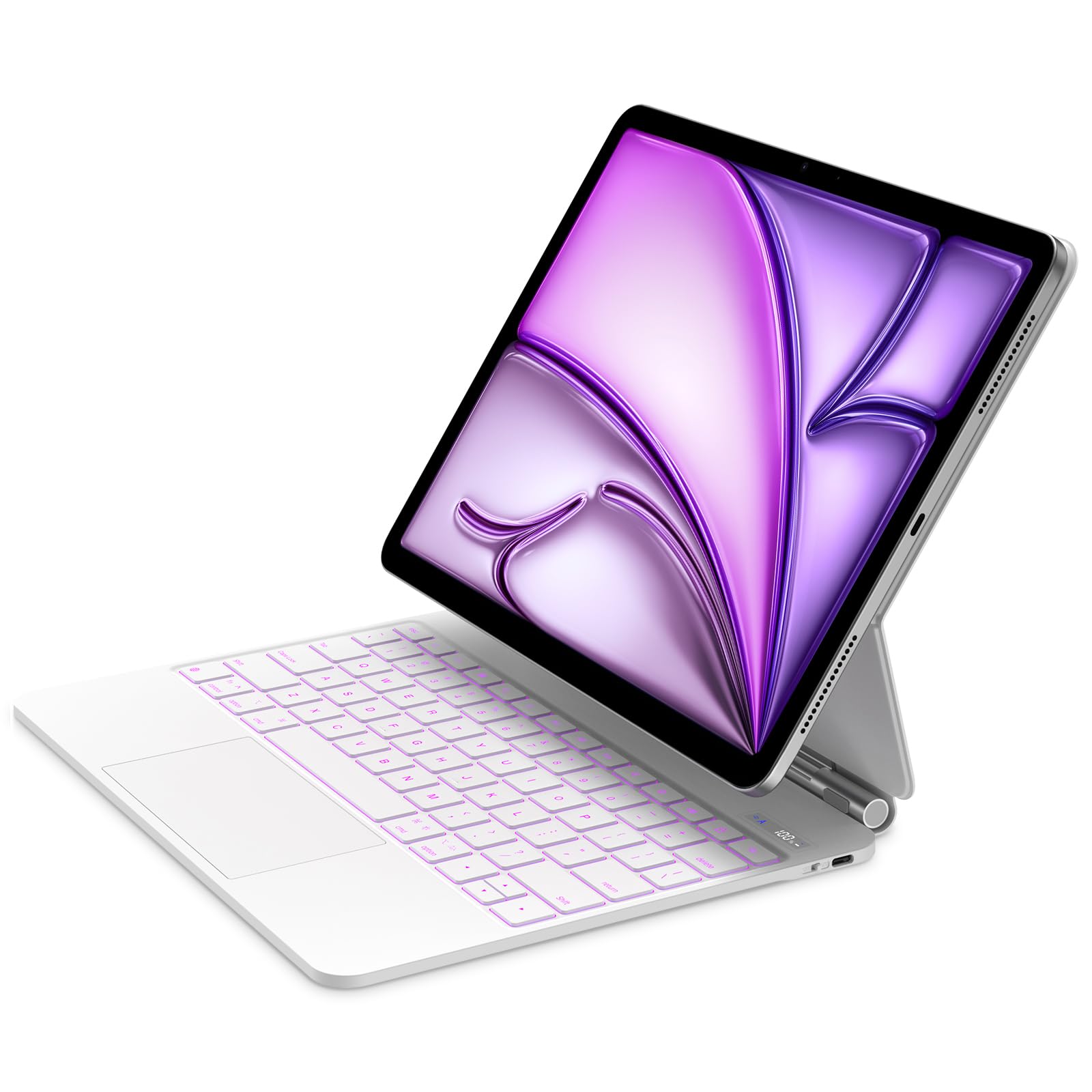 GOOJODOQ Magnetic Keyboard Case for iPad Air 13 inch 2024 M2,iPad Pro 12.9 inch (6th/5th/4th/3rd) Gen(2018-2022),Click-Anywhere Trackpad with LCD Display & 7 Color Backlit Bluetooth Keyboard -White