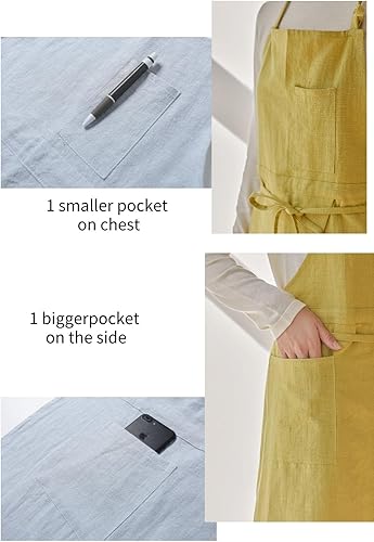 Miniatura 5 de Jeelow Vestido de lino de algodón para cocina, jardín, babero, espalda cruzada, delantal, para mujer, con bolsillos divididos en la parte delantera