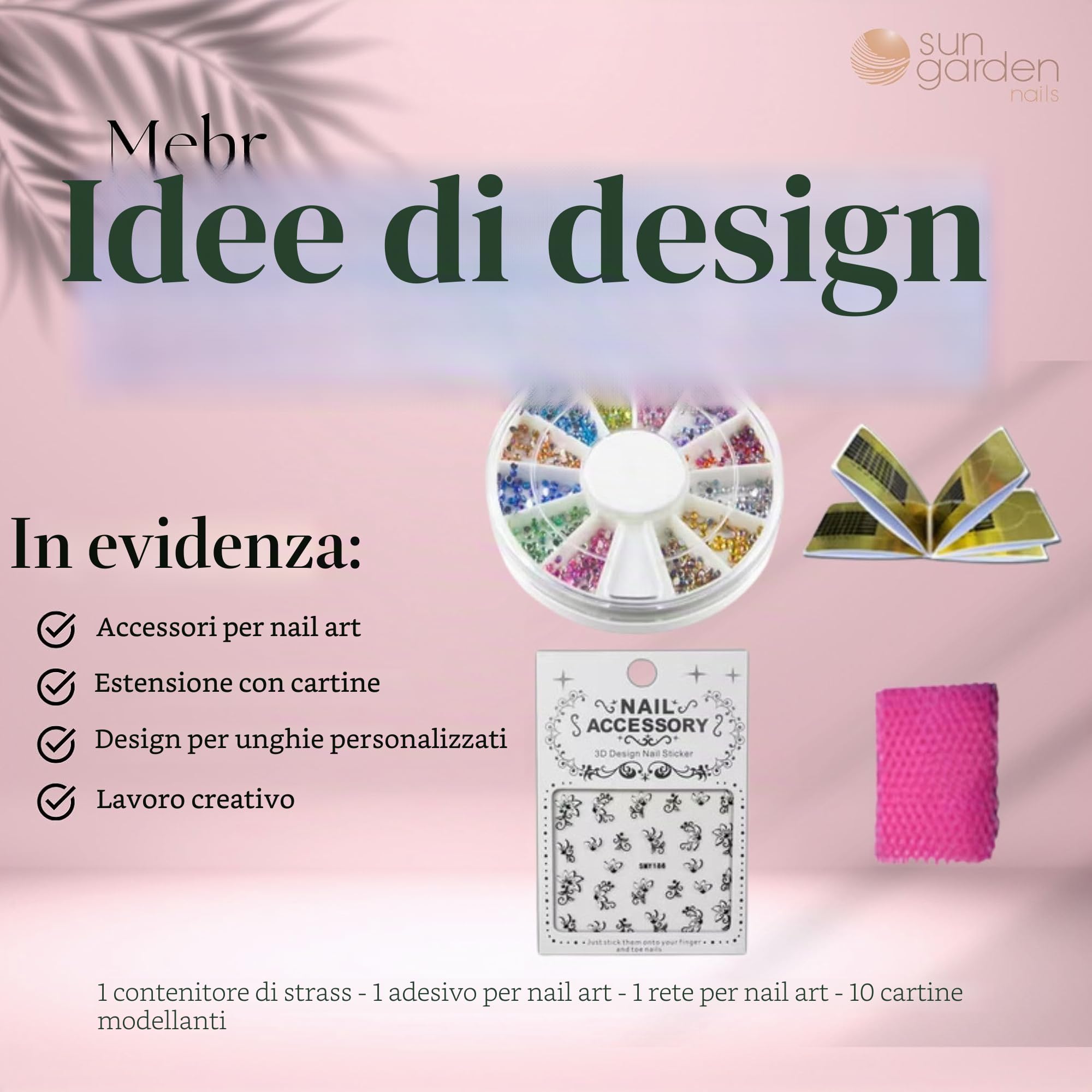 Sun Garden Nails Set di 154 Unghie in Gel per Principianti con Lampada UV, Set Completo di Accessori per Nail Art, Base Gel, Gel Colorato, Smalto UV, Primer, Olio per Unghie, Strass e Adesivi