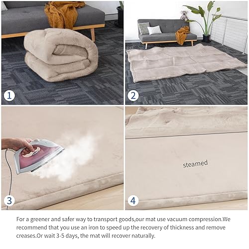 Miniatura 7 de Tapete de juego para bebé para piso, tapete de espuma viscoelástica de 1.2 pulgadas de grosor, tapete de terciopelo coral suave, tapete