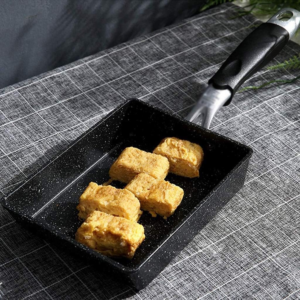 Aluminum Frying Pan - Omelette Non-stick Coating, Mini Rectangular, Breakfast, and Safety, Black