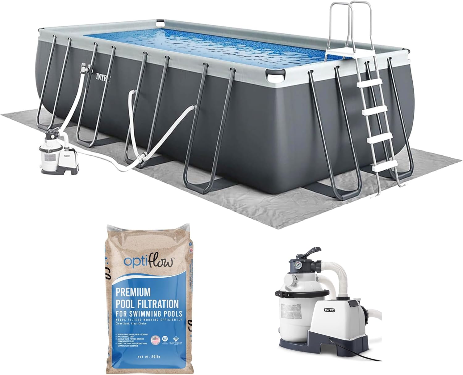 Intex 26355EH Ultra XTR 18ft x 9ft x 52in Above Ground Swimming Pool Set with Sand Filter Pump and OptiFlow 50lb Premium Filter Sand