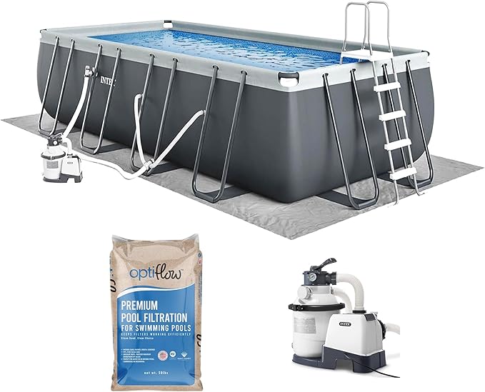 Intex 26355EH Ultra XTR 18ft x 9ft x 52in Above Ground Swimming Pool Set with Sand Filter Pump and OptiFlow 50lb Premium Filter Sand
