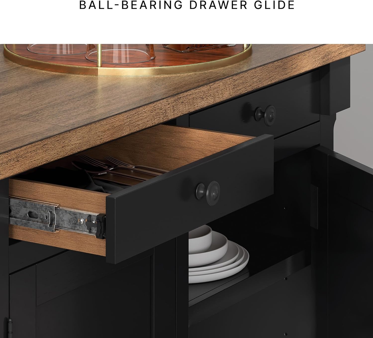 Signature Design by Ashley Wildenauer Farmhouse Dining Buffet with Drawers and Adjustable Shelves, Light Brown & Black