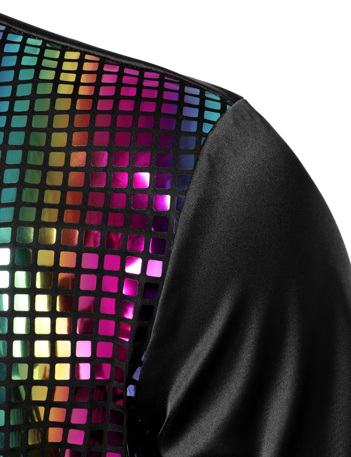 JOGAL - Camicia con paillettes stile discoteca anni '70, a maniche corte per uomo