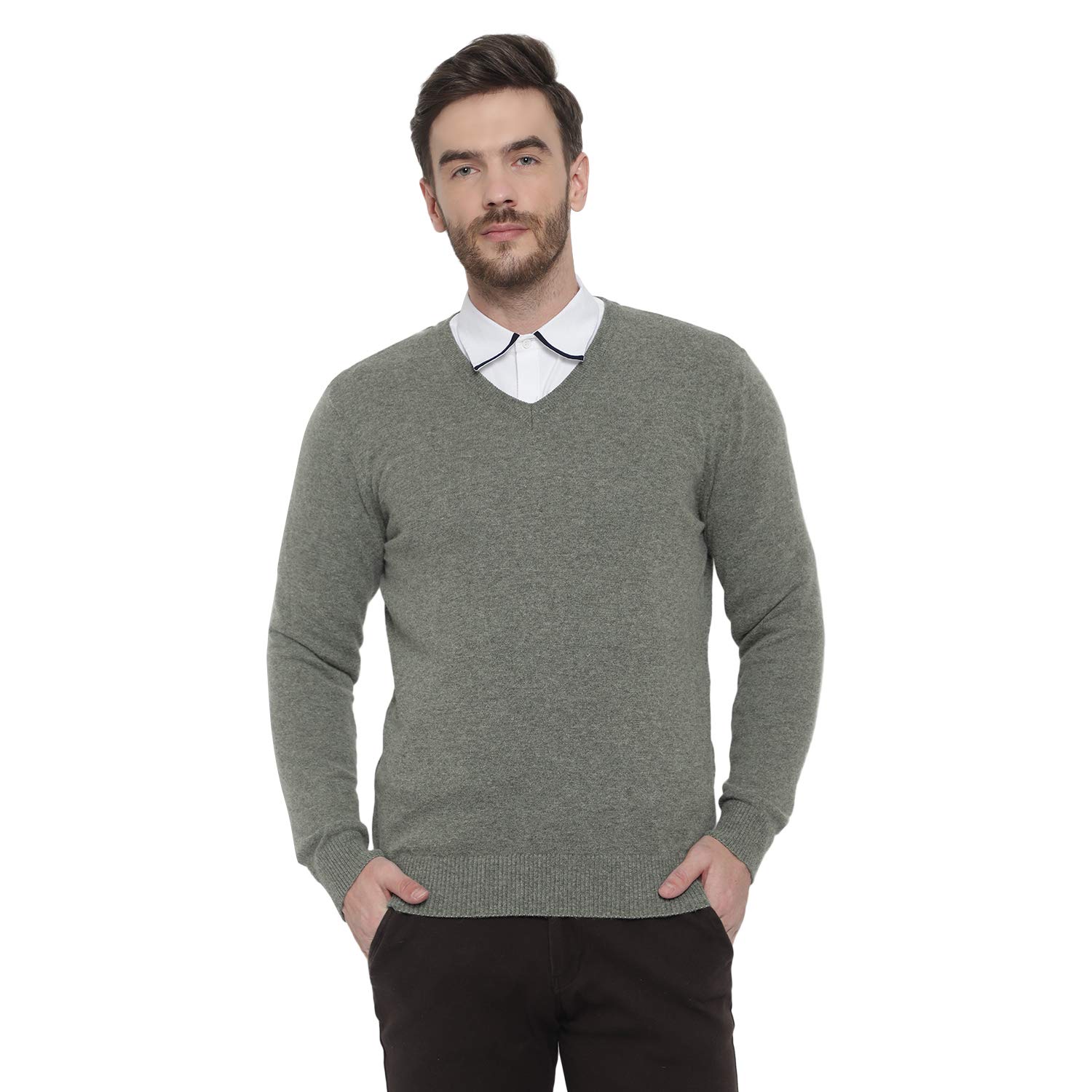 Lambs Wool V-Neck Winter Sweater for Men/Woolmark Certified