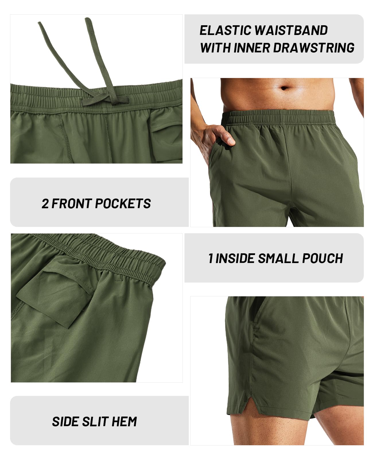 MIER Lot de 3 shorts de course à pied pour homme, 12,7 cm, séchage rapide, léger, pour gym, entraînement, sport, avec poches