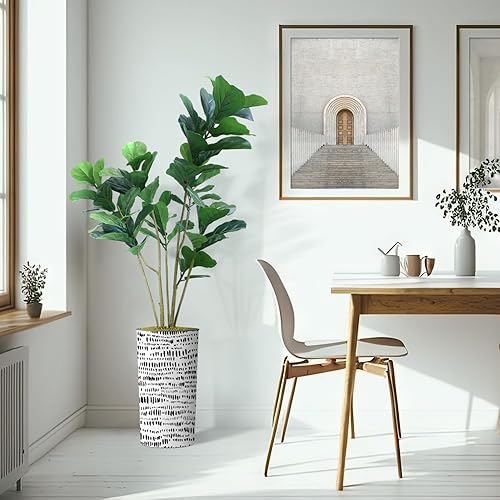 Miniatura 6 de Árbol artificial en maceta contemporánea, ficus lyrata falso árbol de seda para decoración del hogar en interiores y exteriores, altura total 66
