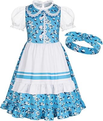 WonderBabe Girls Pioneer Dress Colonial Dress Girls Prairie Costume Kids Halloween Party Dress up Outfits